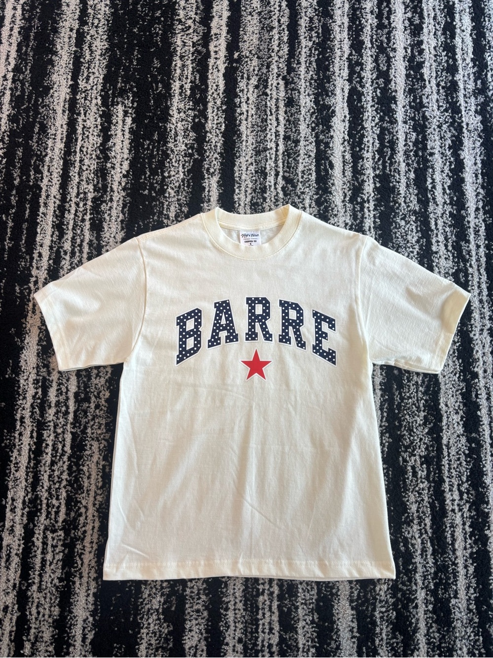 'BARRE' Graphic Tee - Cream with Navy & Red Star